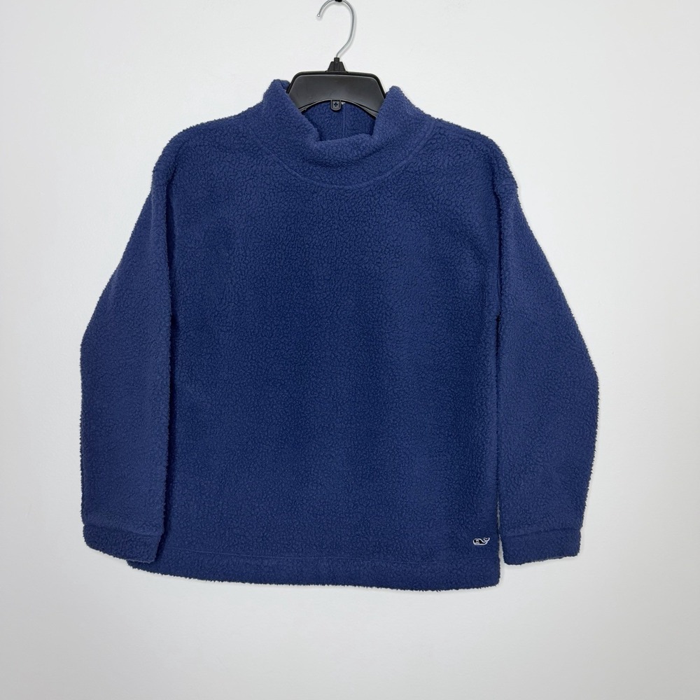 Vineyard Vines Girls XL 16 Blue Sherpa Fleece Mock Neck Pullover Sweater
